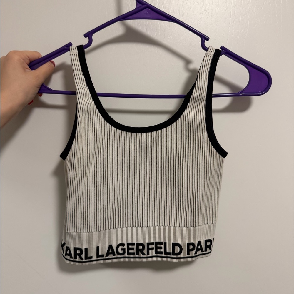 Karl Lagerfeld Black and White Striped Crop Top